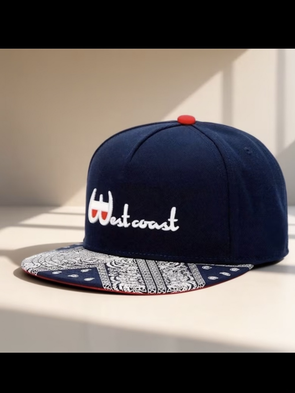 Blue & Red Westcoast Spellout Logo SnapBack Hat Cap With Bandana Design Brim